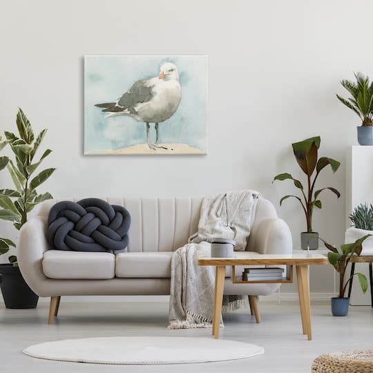 Stupell Industries Soft Focus Seagull On Waterfront Beige Blue Canvas Wall Art